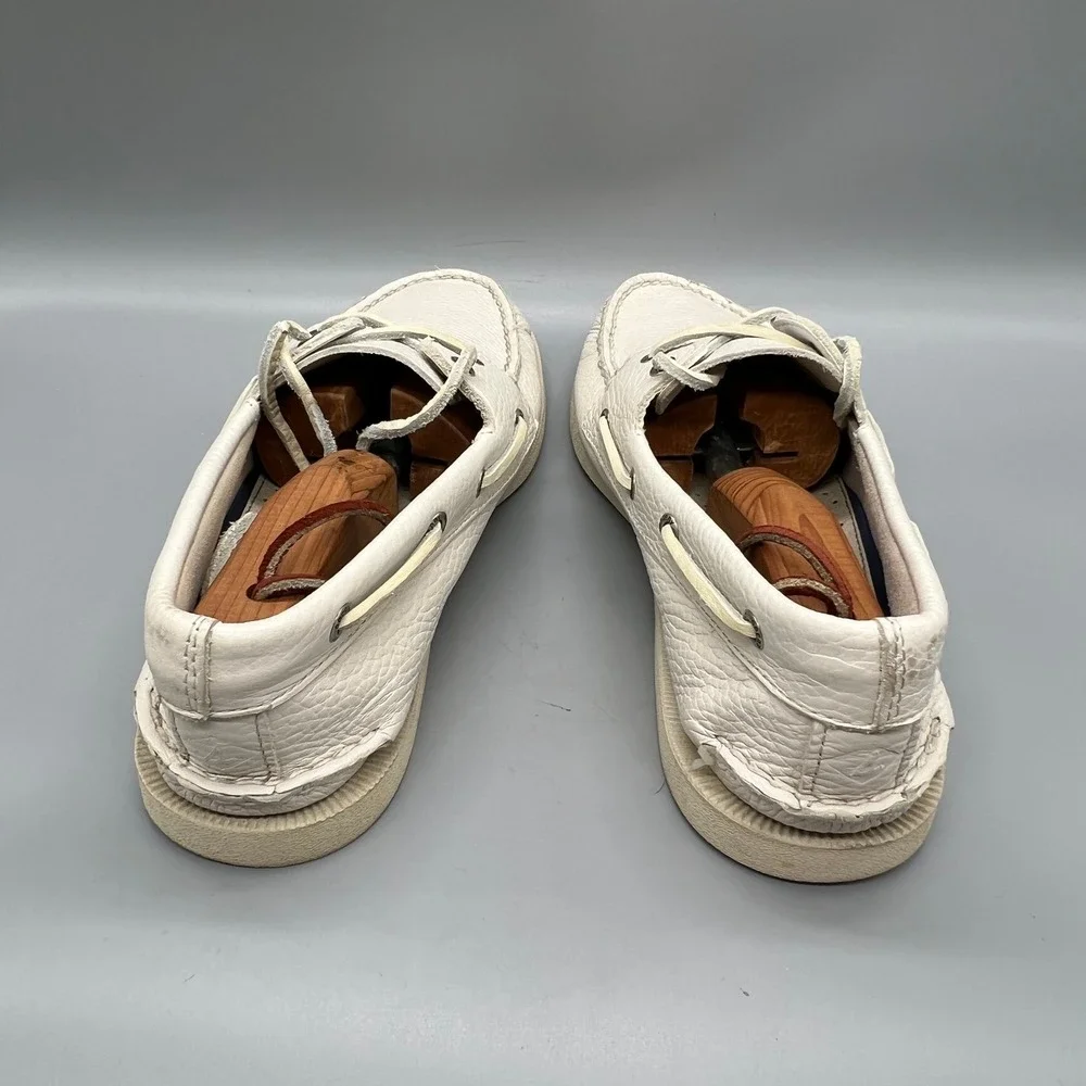Sperry Shoes Mens 9 White Leather Top Sider A/O 2-Eye Boat Deck Loafers Nautical